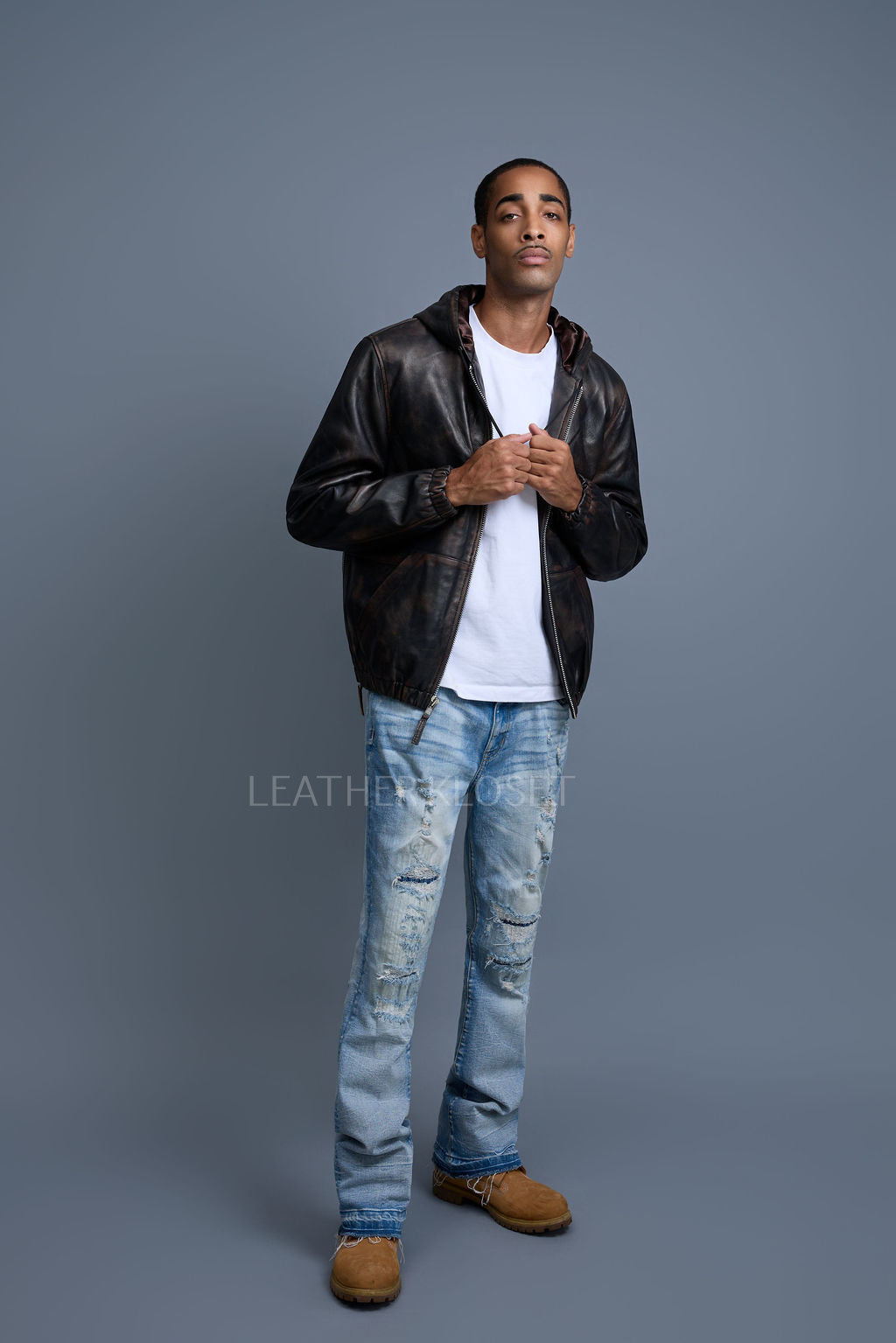 Men's Leather Hoodie [Copper]