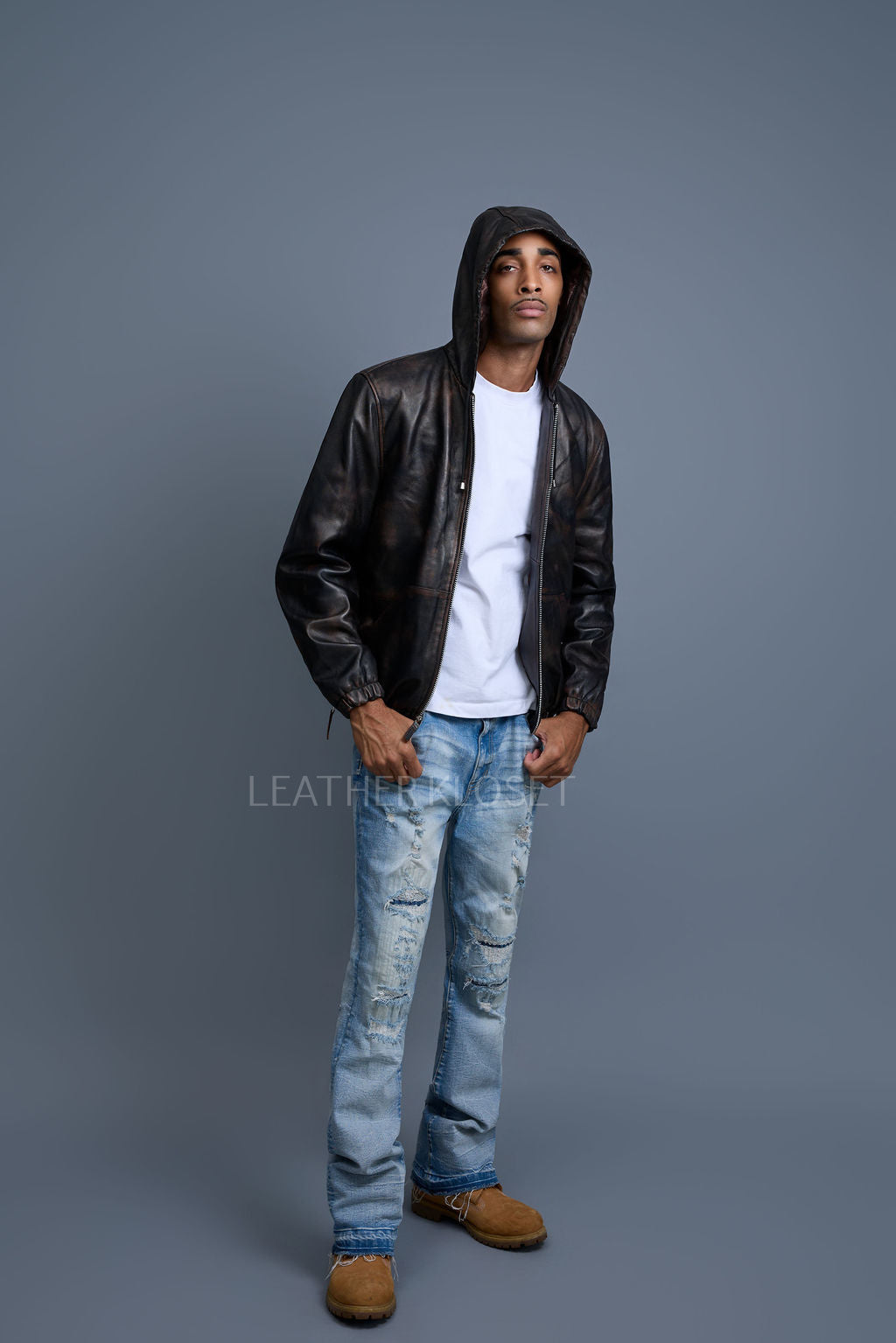 Men's Leather Hoodie [Copper]