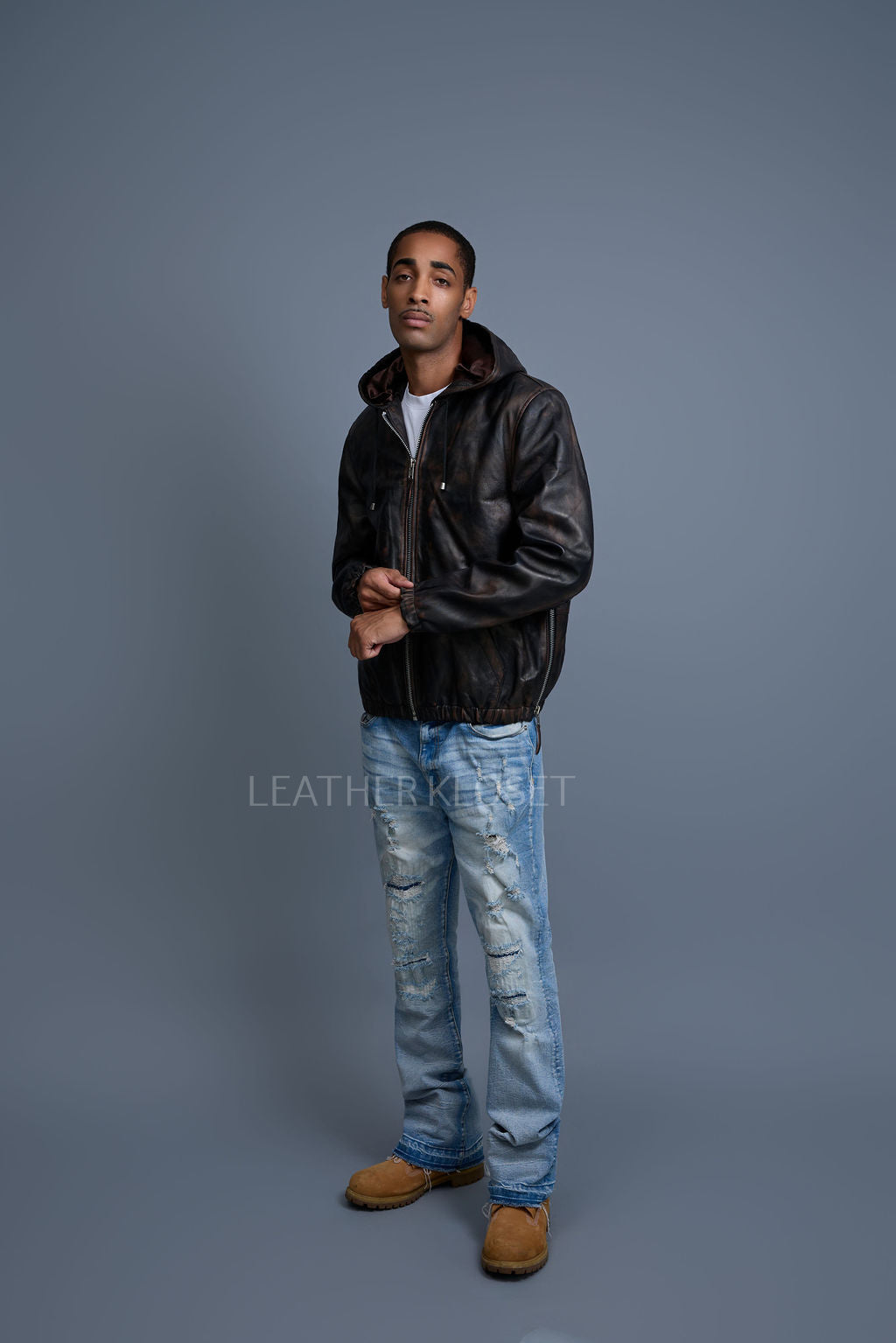 Men's Leather Hoodie [Copper]