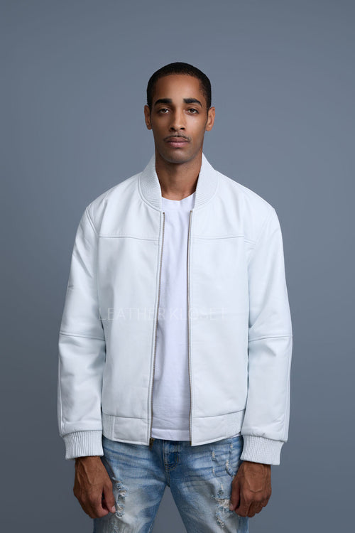 Men's Classic Baseball Leather Jacket White