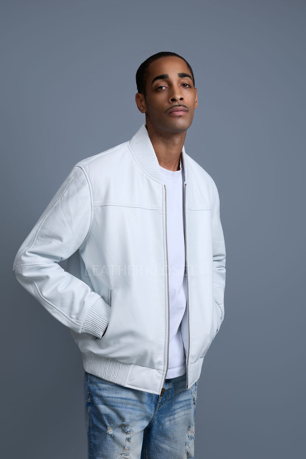 Men's Classic Baseball Leather Jacket White