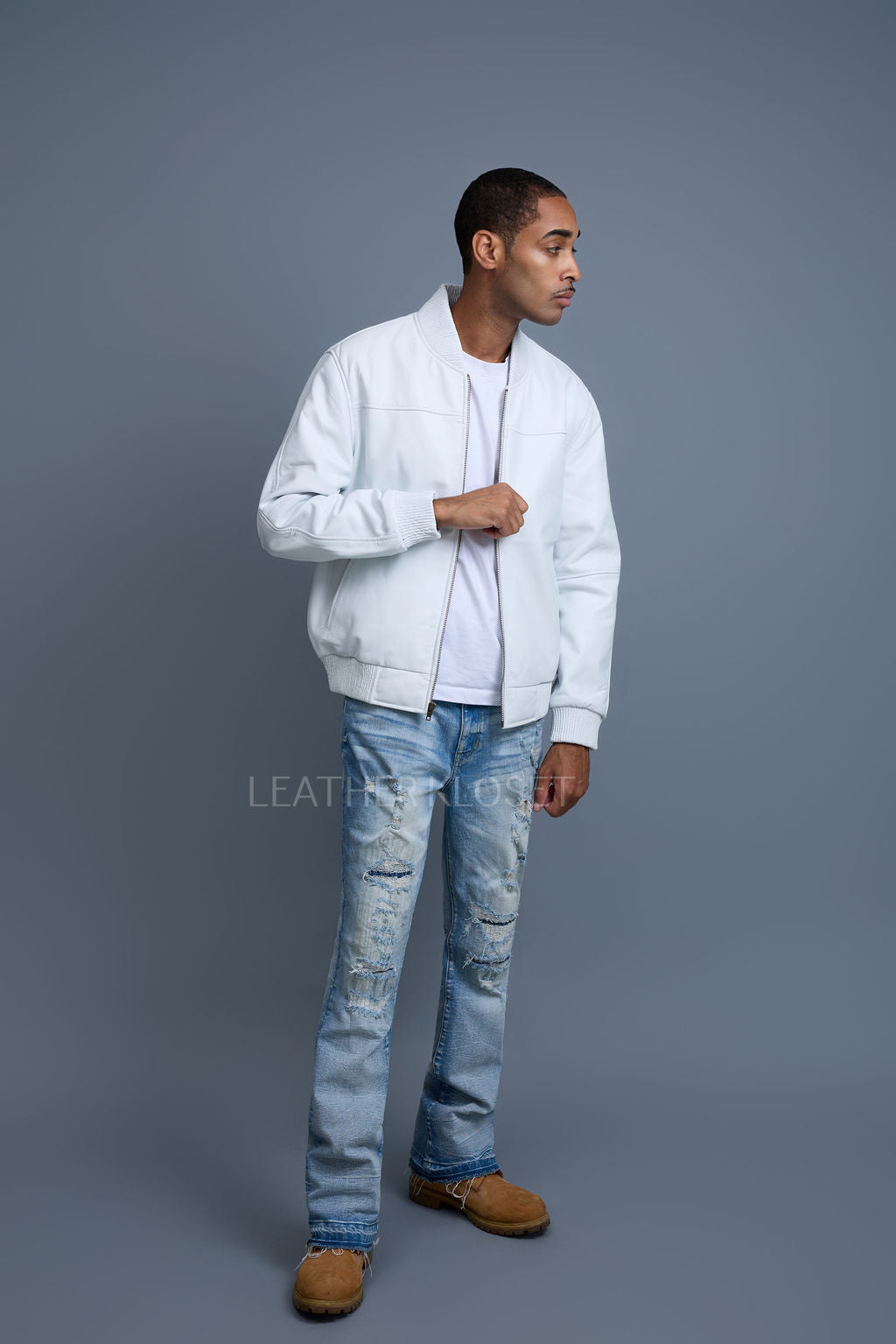 Men's Classic Baseball Leather Jacket White