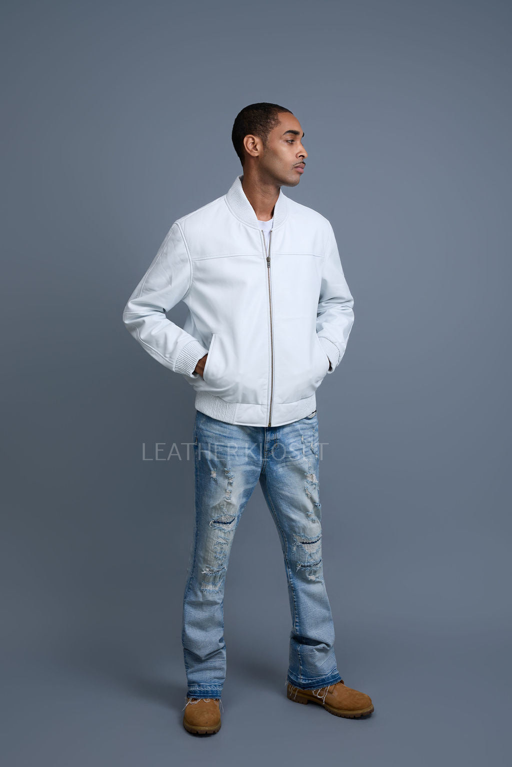Men's Classic Baseball Leather Jacket White