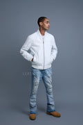 Men's Classic Baseball Leather Jacket White