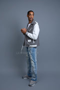 Men's Classic Wool And Leather Biker Jacket [Gray/White]