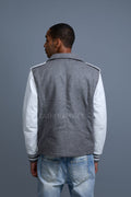 Men's Classic Wool And Leather Biker Jacket [Gray/White]