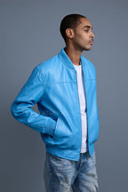 Men's Classic Baseball Leather Jacket [Baby Blue]