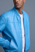 Men's Classic Baseball Leather Jacket [Baby Blue]