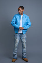 Men's Classic Baseball Leather Jacket [Baby Blue]