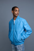 Men's Classic Baseball Leather Jacket [Baby Blue]