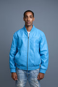 Men's Classic Baseball Leather Jacket [Baby Blue]