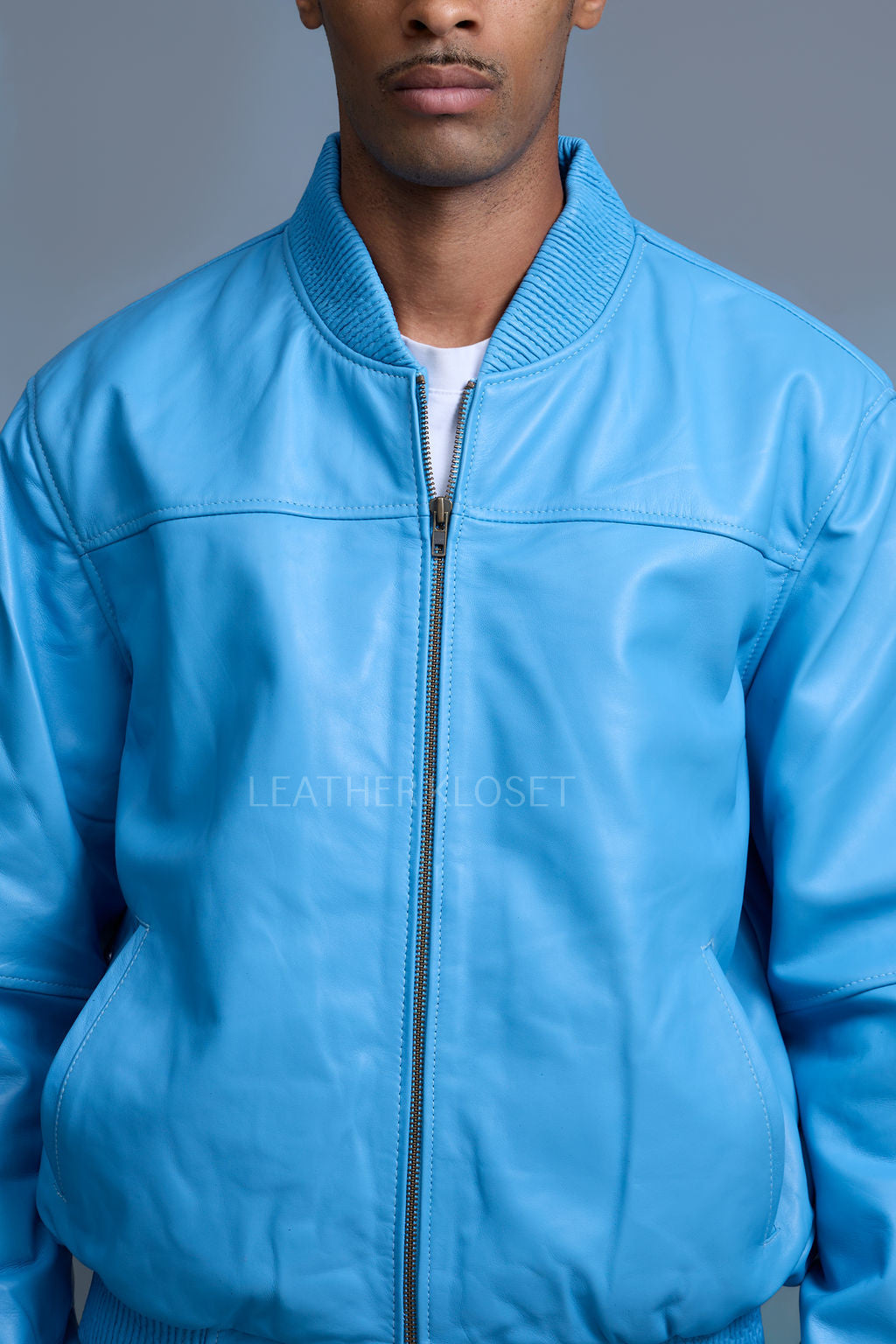 Men's Classic Baseball Leather Jacket [Baby Blue]