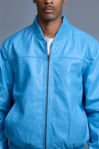 Men's Classic Baseball Leather Jacket [Baby Blue]