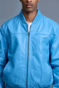 Men's Classic Baseball Leather Jacket [Baby Blue]