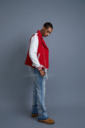 Men's Classic Wool And Leather Biker Jacket [Red/White]