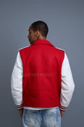 Men's Classic Wool And Leather Biker Jacket [Red/White]