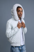 Men's Lucas Quilted Leather Bomber Jacket Hood [White]