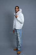 Men's Lucas Quilted Leather Bomber Jacket Hood [White]