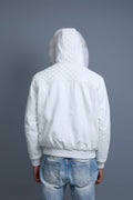 Men's Lucas Quilted Leather Bomber Jacket Hood [White]