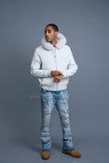 Men's Lucas Quilted Leather Bomber Jacket Hood [White]