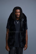 Men's Christopher Fox Fur Vest With Hood [Black]