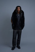 Men's Christopher Fox Fur Vest With Hood [Black]