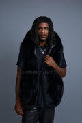 Men's Christopher Fox Fur Vest With Hood [Black]