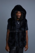 Men's Christopher Fox Fur Vest With Hood [Black]
