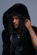 Men's Christopher Fox Fur Vest With Hood [Black]