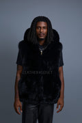 Men's Christopher Fox Fur Vest With Hood [Black]