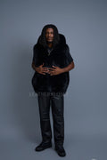 Men's Christopher Fox Fur Vest With Hood [Black]
