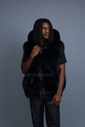 Men's Christopher Fox Fur Vest With Hood [Black]