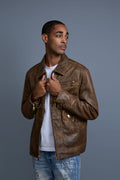Men's Justin Distressed Leather Jacket [Antique Brown]
