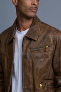 Men's Justin Distressed Leather Jacket [Antique Brown]
