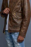 Men's Justin Distressed Leather Jacket [Antique Brown]
