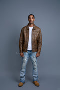 Men's Justin Distressed Leather Jacket [Antique Brown]
