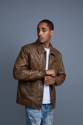 Men's Justin Distressed Leather Jacket [Antique Brown]