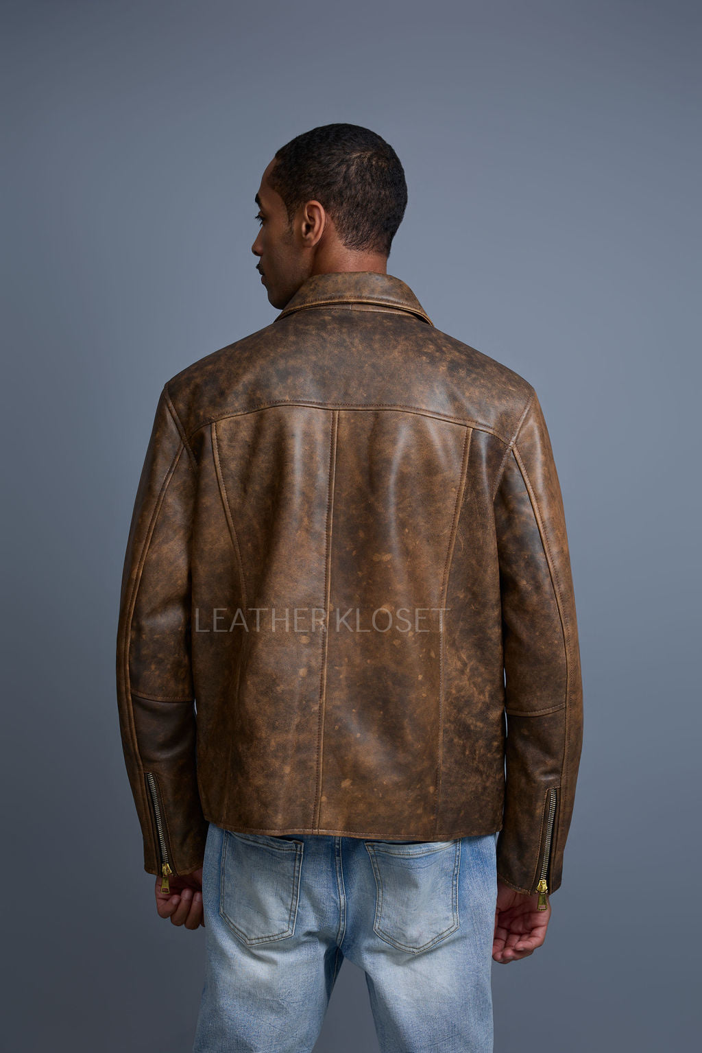 Men's Justin Distressed Leather Jacket [Antique Brown]