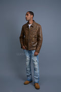 Men's Justin Distressed Leather Jacket [Antique Brown]