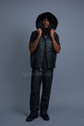 Men's Leather Rowan Vest With Fox Fur Hood [Black]