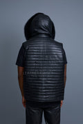 Men's Leather Rowan Vest With Fox Fur Hood [Black]