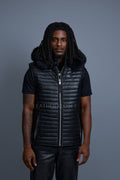 Men's Leather Rowan Vest With Fox Fur Hood [Black]
