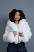 Women's Crop Fox Bomber With Hood [White]