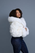 Women's Crop Fox Bomber With Hood [White]