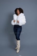 Women's Crop Fox Bomber With Hood [White]