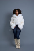 Women's Crop Fox Bomber With Hood [White]