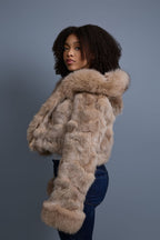 Women's Crop Fox Bomber With Hood [Coffee]