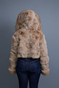 Women's Crop Fox Bomber With Hood [Coffee]
