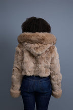 Women's Crop Fox Bomber With Hood [Coffee]