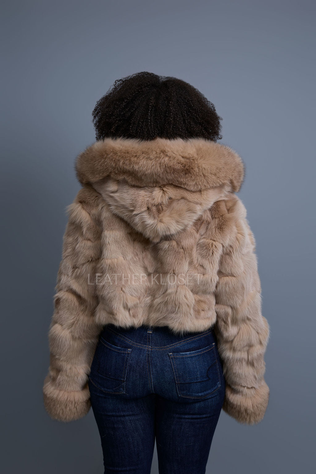 Women's Crop Fox Bomber With Hood [Coffee]
